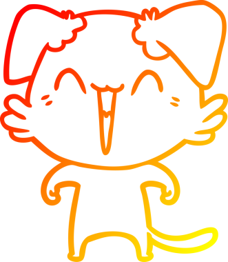 Bir insan tarafından çizilmiş mutlu, küçük bir köpek çizgi filmi.