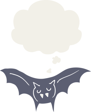 Düşünce baloncuğu olan bir insan tarafından çizilmiş vampir yarasa çizgi filmi.