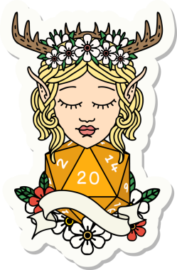 Bir insan tarafından çizilmiş 20 zarlı elf Druid çıkartması.