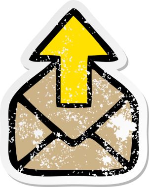 Bir insan tarafından çizilmiş oklu şirin bir karikatür zarfının sıkıntılı çıkartması.