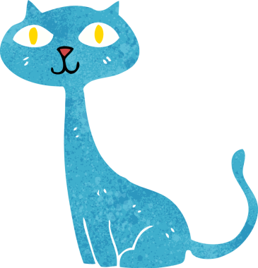 Bir insan tarafından çizilmiş çizgi film kedisi.