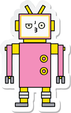 Bir insan tarafından çizilmiş şirin çizgi film robotunun çıkartması.