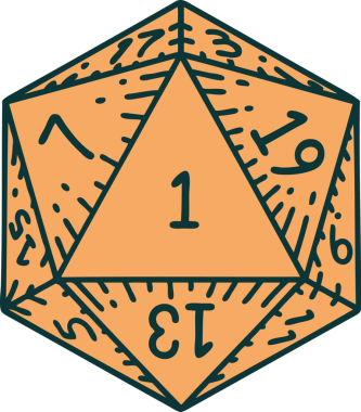 Retro Dövme Biçimi Doğal 1D20 zar bir insan tarafından çizildi