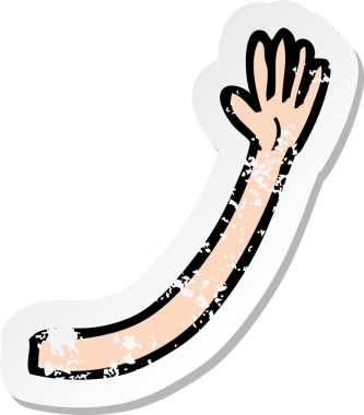 Bir insan tarafından çizilmiş bir karikatür kolunun gerilmiş çıkartması.