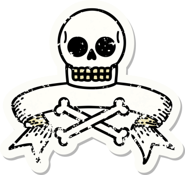 Bir insan tarafından çizilmiş kafatasının pankartıyla eski bir etiket.