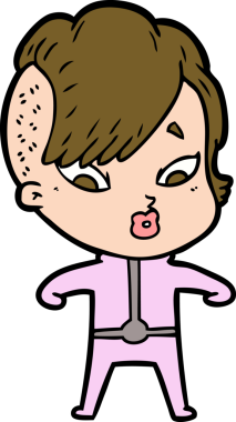 Bir insan tarafından çizilmiş bilim kurgu elbiseli bir kızı şaşırtan çizgi film.