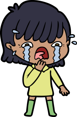 Bir insan tarafından çizilmiş ağlayan çizgi film kızı.