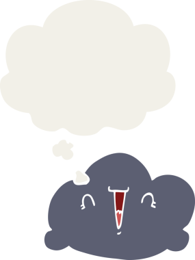 Düşünce baloncuğu olan karikatür bulutu insan tarafından çizilmiş.