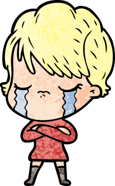 Bir insan tarafından çizilmiş ağlayan çizgi film kadını.