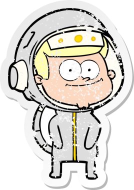 Bir insan tarafından çizilmiş mutlu bir astronot karikatürü.