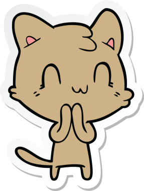 Bir insan tarafından çizilmiş mutlu bir kedinin çıkartması.