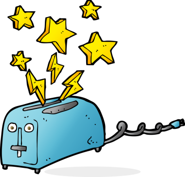 Bir insan tarafından çizilmiş çizgi film kıvılcımlı tost makinesi.