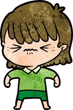 Bir insan tarafından çizilmiş kızgın çizgi film kızı.