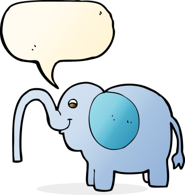 Bir insan tarafından çizilmiş konuşma baloncuğuyla su fışkırtan çizgi film fili.