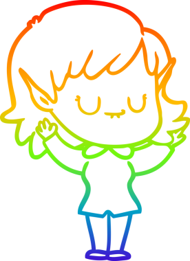 Gökkuşağı gradyan çizgisi mutlu çizgi film kızı bir insan tarafından çizilmiş.