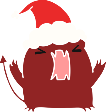 Bir insan tarafından çizilmiş Kawaii şeytanının el çizimi Noel karikatürü.