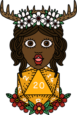 Retro Dövme Tarzı İnsan Druid Bir insan tarafından çizilmiş doğal yirmi zar ile