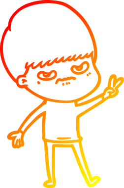 Bir insan tarafından çizilmiş kızgın çizgi film çocuğunun sıcak çizgi çizimi.