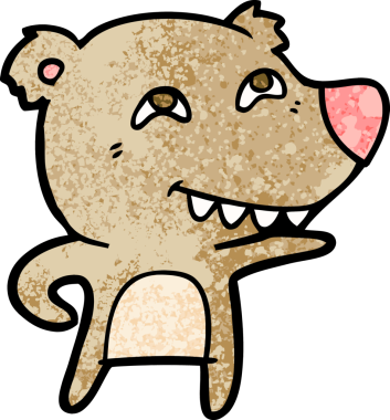 Bir insan tarafından çizilmiş dişleri gösteren çizgi film ayısı.