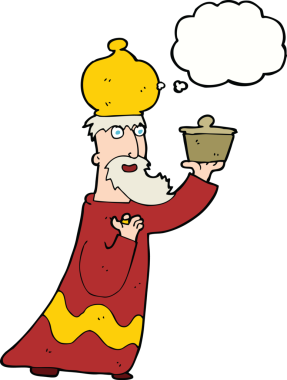 Bir insan tarafından çizilmiş düşünce baloncuğu olan üç bilge adamdan biri.