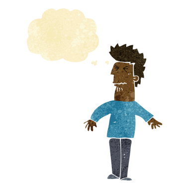 Bir insan tarafından çizilmiş düşünce baloncuğu olan stresli bir adam.