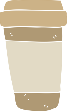 Bir insan tarafından çizilmiş düz renkli çizgi film kahve fincanı.