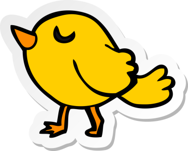 Bir insan tarafından çizilmiş çizgi film kuşunun çıkartması.