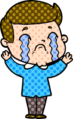 Bir insan tarafından çizilmiş ağlayan çizgi film adamı.