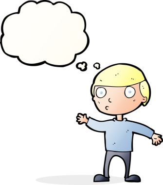 Bir insan tarafından çizilmiş düşünce baloncuğu olan bir çizgi film adamı.