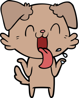 Bir insan tarafından çizilmiş, nefes nefese kalmış, omuz silken bir köpek.