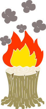 Bir insan tarafından çizilen yanan ağaç kütüğünün düz renk çizimi