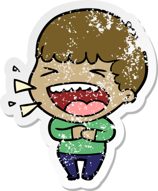 Bir insan tarafından çizilmiş gülen bir karikatür çıkartması.