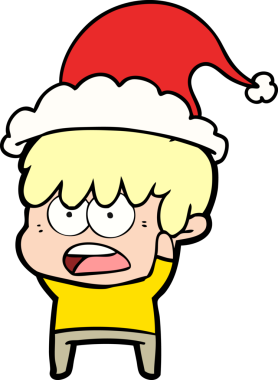 Bir insan tarafından çizilmiş Noel Baba şapkası takan bir çocuğun çizimi.