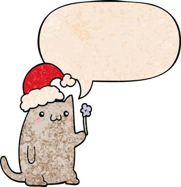 Bir insan tarafından çizilmiş eski moda konuşma baloncuklu şirin çizgi roman kedisi.