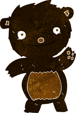 Bir insan tarafından çizilmiş siyah ayı yavrusunu sallayan çizgi film.