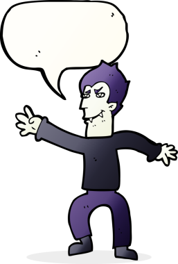 Bir insan tarafından çizilmiş konuşma balonu olan bir vampir adam.