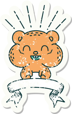 Dövme stili eski bir çıkartma. Bir insan tarafından çizilmiş mutlu hamster.