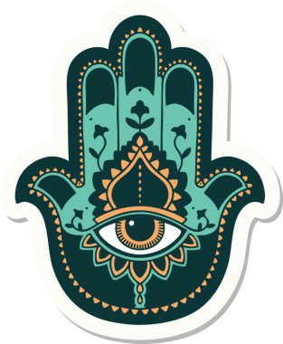 Bir insan tarafından çizilmiş geleneksel bir hamza stili dövme çıkartması.