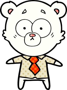 Kutup ayısı gömlekli ve kravatlı bir insan tarafından çizilmiş.