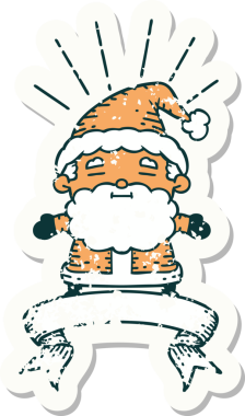 Bir insan tarafından çizilmiş eski bir dövme stili Noel Baba karakterinin eski çıkartması.