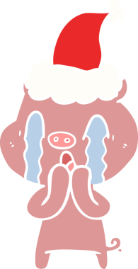 Ağlayan domuz eli bir insanın çizdiği Noel Baba şapkasının düz renk çizimi.