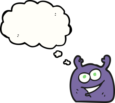 Serbest çizim düşünce balonu karikatürü küçük uzaylı bir insan tarafından çizildi