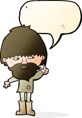 Bir insan tarafından çizilmiş konuşma balonu olan Wellington çizmeli hippi bir adam.