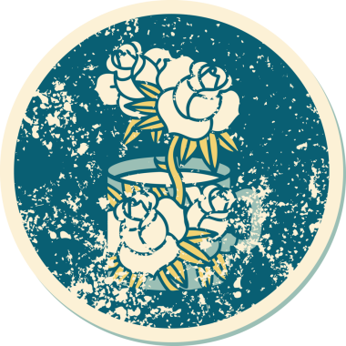 Bir bardağın ve bir insanın çizdiği çiçeklerin sembolik dövmesi.