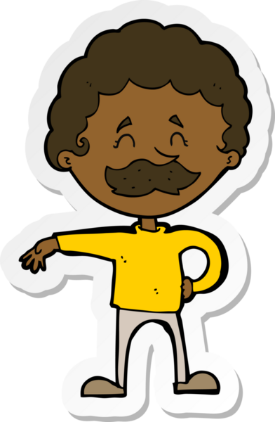 Bir insan tarafından çizilmiş kamp jestleri yapan bir çizgi film karakterinin çıkartması.