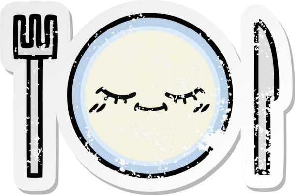 Bir insan tarafından çizilmiş tatlı bir yemek tabağının sıkıntılı çıkartması.