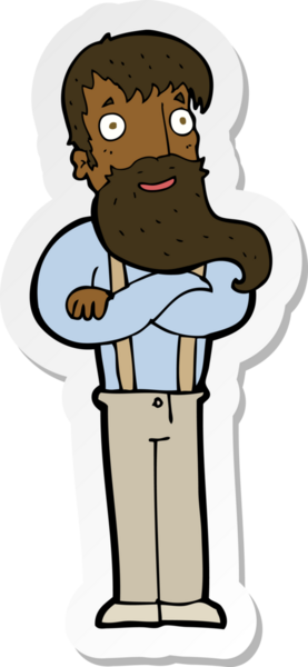 Bir insan tarafından çizilmiş sakallı hippi bir karikatür çıkartması.