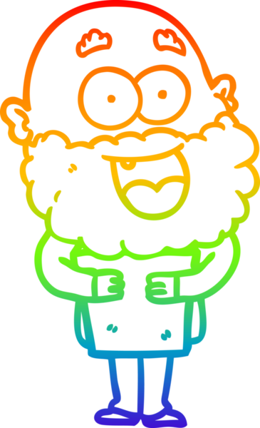 Gökkuşağı gradyanı çizimi. Çizgi film karakteri. Bir insan tarafından çizilmiş sakallı, mutlu, çılgın bir adam.