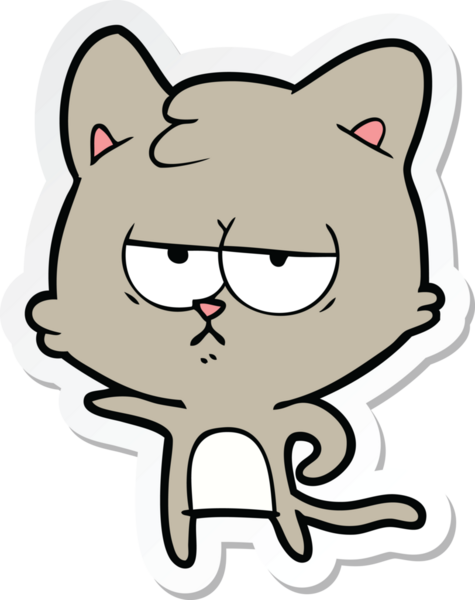 Bir insan tarafından çizilmiş sıkılmış çizgi film kedisinin çıkartması.