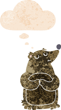 Düşünce baloncuğu ve grunge ile çizgi film ayısı bir insan tarafından çizilmiş tedirgin geçmiş doku